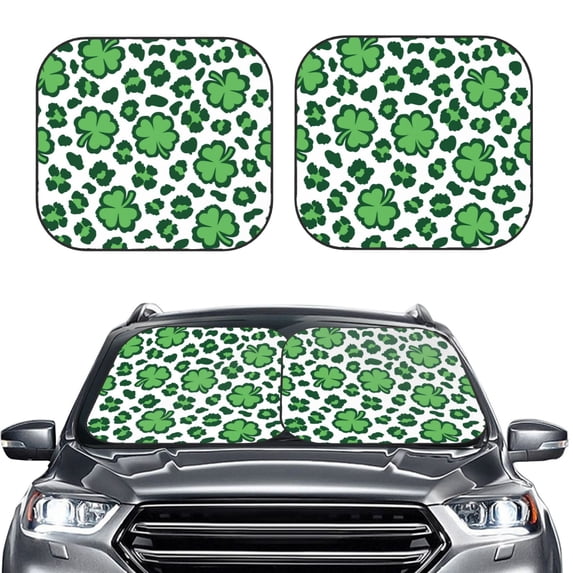 Kdxio Leopard Print St. Patrick'S Day Print 2-Piece Sun Shade Front Windshield - Foldable Car Front Window Sunshades For Most Sedans Suv Truck