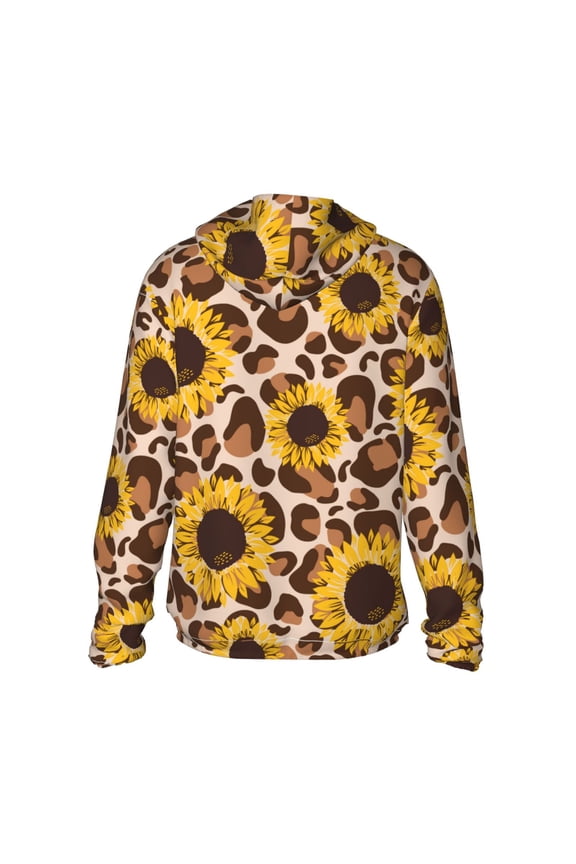 Leopard Sunflowers Print Women Men Sun Protection UPF 50+ Jackets Zip Up Long Sleeve Hoodie Hiking Lightweight with Pockets