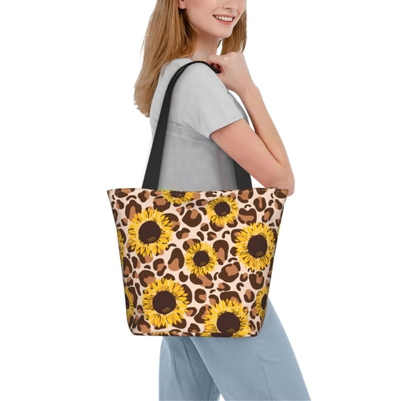 Kdxio Leopard Sunflowers Women Reusable Grocery Bags Foldable Ripstop,Reusable Shopping Bags for Shopping,Gym,Gift
