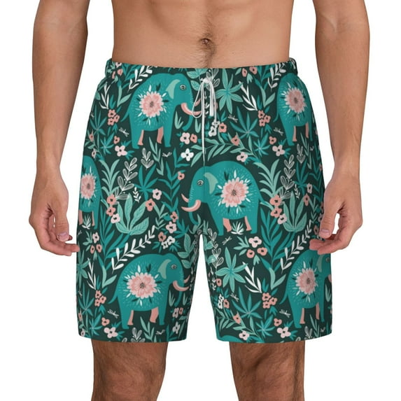 Kdxio Lephants In The Jungle Print Men'S Swim Trunks With Compression Liner 7 Inch Inseam Quick Dry Swim Shorts