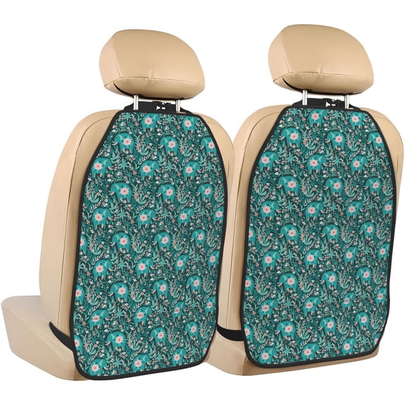 Kdxio Lephants in the Jungle Print 2 Pack Car Kick Mat Seat Cover Back Protector Mat with Pockets for Organizer Backseat Protector and Storage Anti Kick Pad for Vehicles