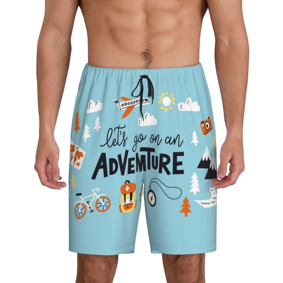 Kdxio Let's Go on an Adventure Print Mens Sleep Shorts Bottoms Soft Comfy Pajama Wear Pants with Drawstring Pockets