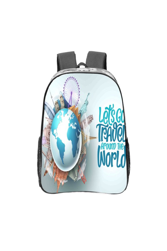 Let's go Travel Around the World Clear Backpack, Transparent Bookbag for School for Women Men, Capacity Clear Bag for College, Travel