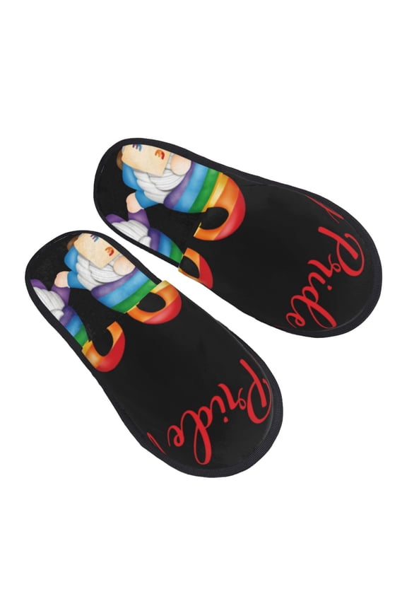 Lgbt Gnome Pattern Slippers for Women Memory Foam Fuzzy House Slippers Bedroom Non-slip Warm Womens Slippers