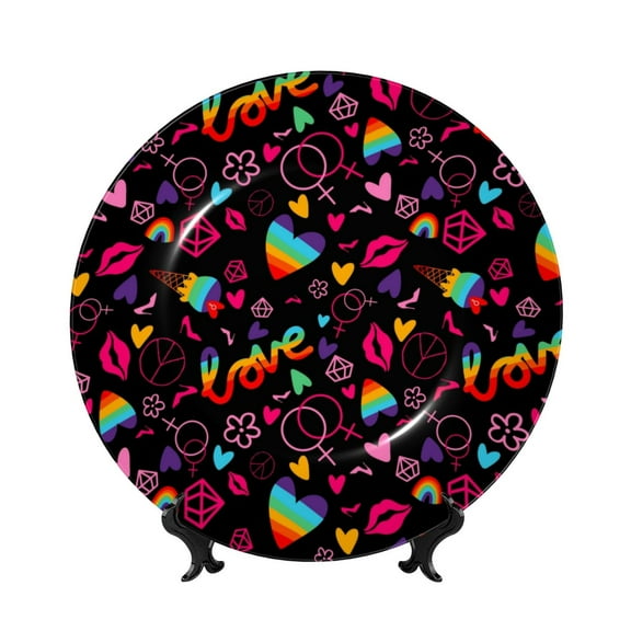 Kdxio Lgbt Rainbow For Pride Bone China Decorative Plate Ceramic Decorative Plate for Home Office Wall Stand Decorative Plates for Home Bedroom-7in