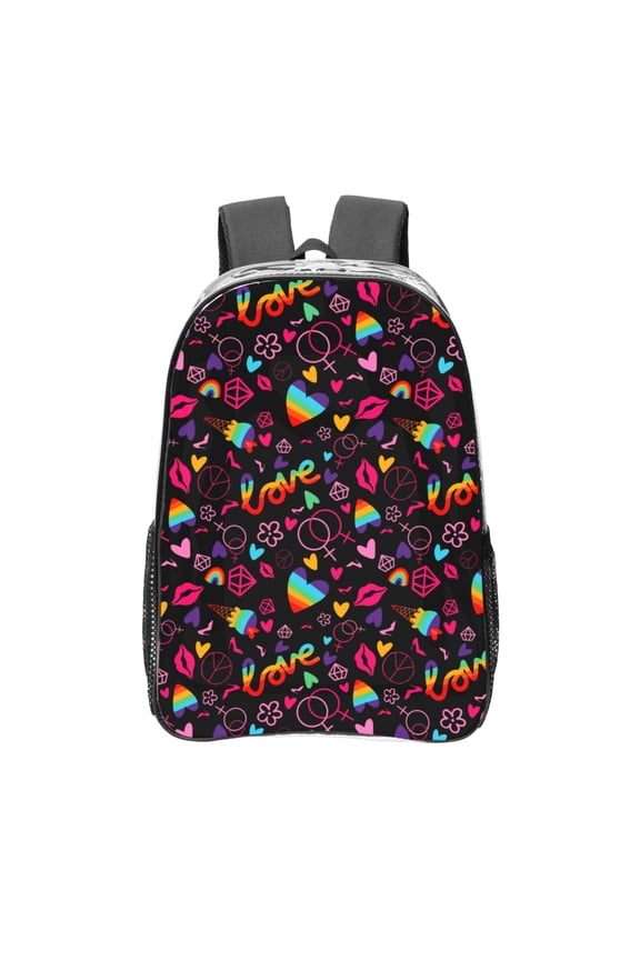 Lgbt Rainbow For Pride Clear Backpack, Transparent Bookbag for School for Women Men, Capacity Clear Bag for College, Travel