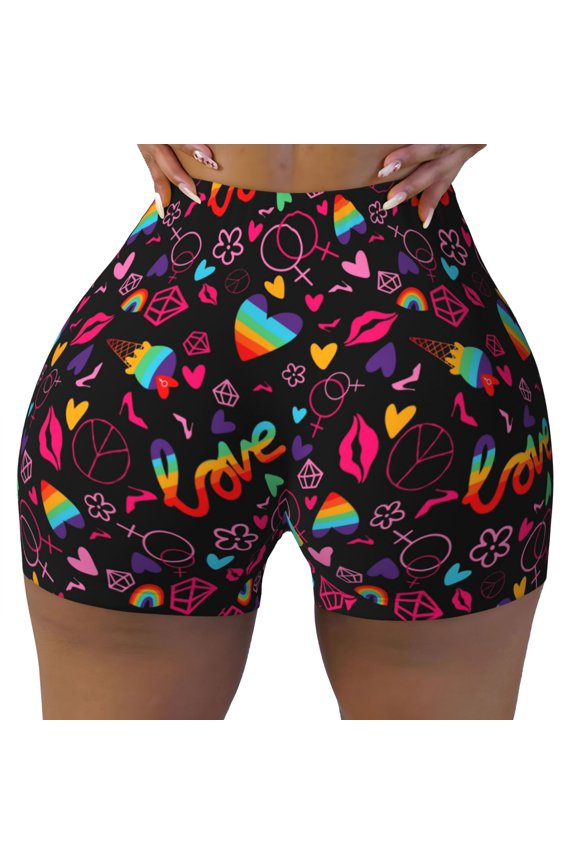 Lgbt Rainbow For Pride Print Workout Shorts for Women Seamless Soft Smooth Gym Yoga Scrunch Active Shorts