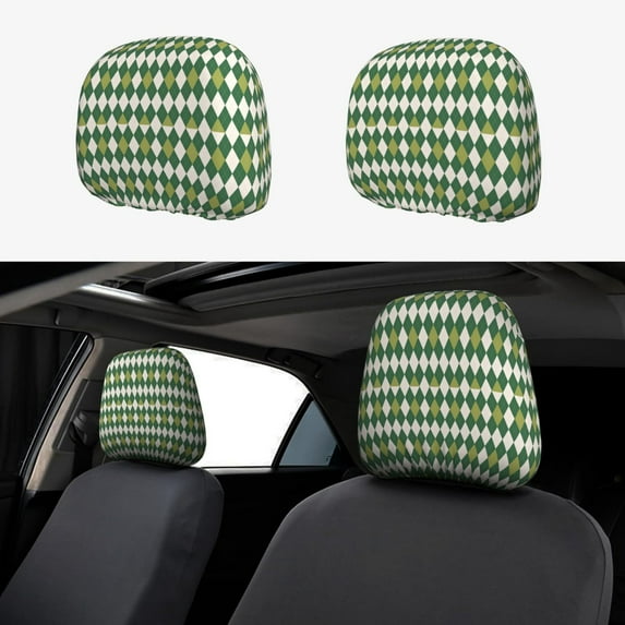 Kdxio Light Green Squares Pattern Print 2 Piece Car Head Rest Covers Set Auto Front/Rear Seats Headrest Cover Universal Fit Most Cars,Sedan, SUV