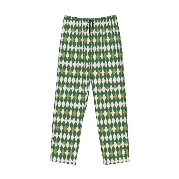 Kdxio Light Green Squares Print Men's Sleep Pajama Pant Lounge Pants with Pockets