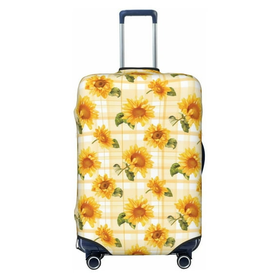 Kdxio Light Yellow Plaid Sunflower Pattern Luggage Cover for Travel,Elastic and Durable,Fits 18-32 Inch,Anti-Scratch Suitcase Protector-No luggage included