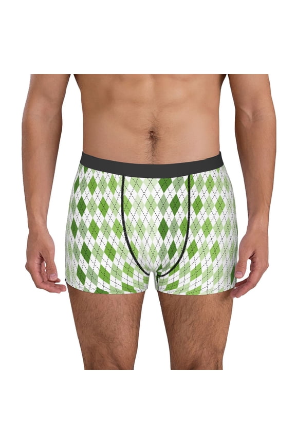 Light green argyle Men's Boxer Briefs,Soft and Breathable Cotton Underwear with ComfortFlex Waistband-Medium