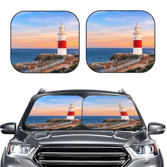 Kdxio Lighthous1 Print 2-Piece Sun Shade Front Windshield - Foldable Car Front Window Sunshades for Most Sedans SUV Truck