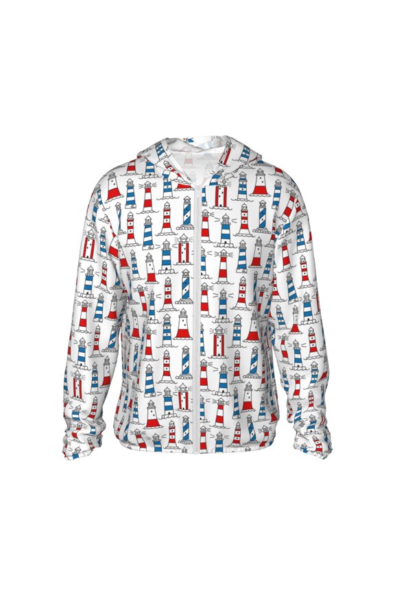 Lighthouse And Beacon Print Women Men Sun Protection UPF 50+ Jackets Zip Up Long Sleeve Hoodie Hiking Lightweight with Pockets