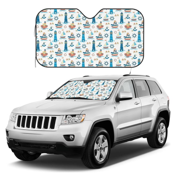 Kdxio Lighthouse And Sea Print Windshield Sun Shade, Foldable Sun Blocker for Car,Truck,SUV Automotive Interior Sun Protection,Reflective Shade for Front Windshield(Small)