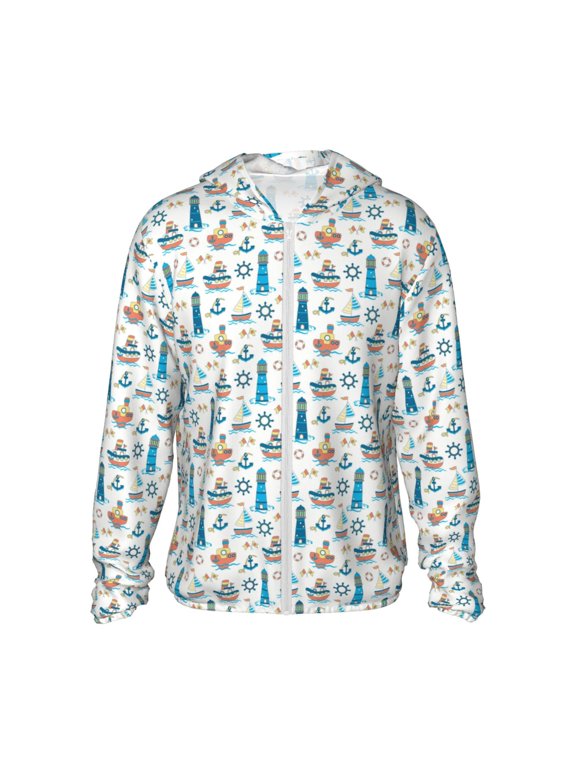 Lighthouse And Sea Print Women Men Sun Protection UPF 50+ Jackets Zip Up Long Sleeve Hoodie Hiking Lightweight with Pockets