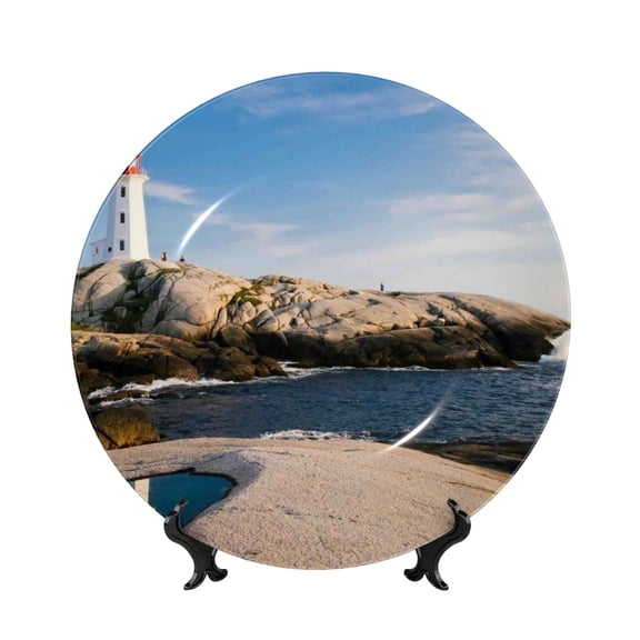 Kdxio Lighthouse Bone China Decorative Plate Ceramic Decorative Plate for Home Office Wall Stand Decorative Plates for Home Bedroom-8in