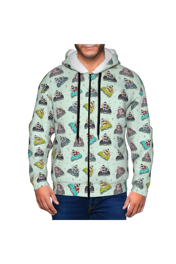 Lighthouse Print Men Hoodies Casual Hoodies for Men with Zip Pockets Full Zip Long Sleeve Sweatshirt Sports Hooded Jacket-Large
