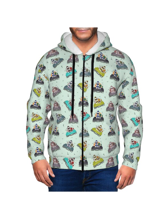 Lighthouse Print Men Hoodies Casual Hoodies for Men with Zip Pockets Full Zip Long Sleeve Sweatshirt Sports Hooded Jacket-Medium