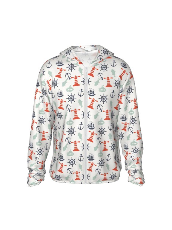 Lighthouse Sailboat Print Women Men Sun Protection UPF 50+ Jackets Zip Up Long Sleeve Hoodie Hiking Lightweight with Pockets