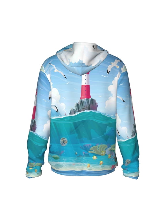 Lighthouse Sea Port Print Women Men Sun Protection UPF 50+ Jackets Zip Up Long Sleeve Hoodie Hiking Lightweight with Pockets