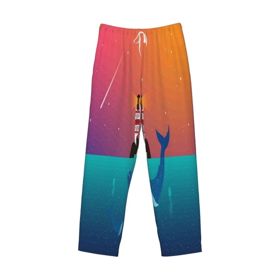Kdxio Lighthouse and Whale Print Men's Sleep Pajama Pant Lounge Pants with Pockets