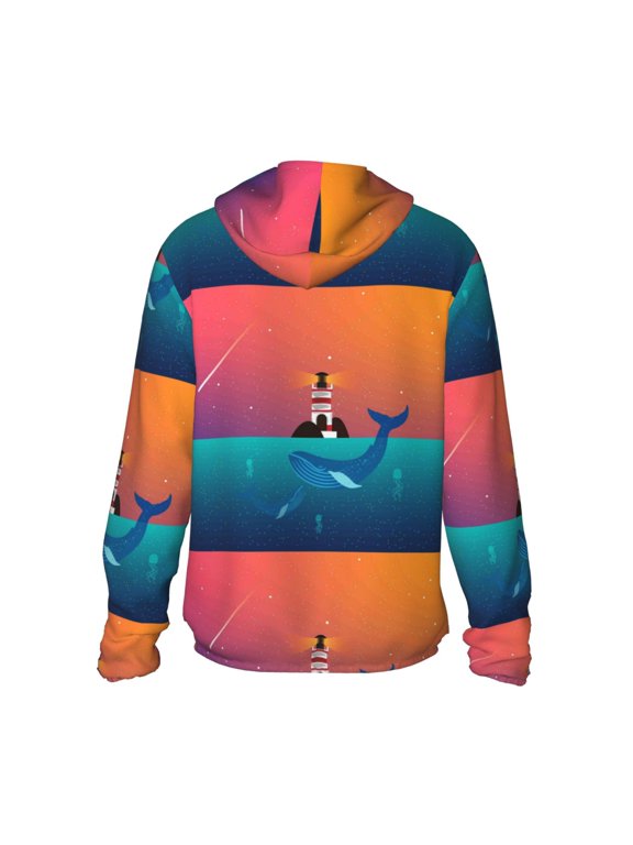 Lighthouse and Whale Print Women Men Sun Protection UPF 50+ Jackets Zip Up Long Sleeve Hoodie Hiking Lightweight with Pockets