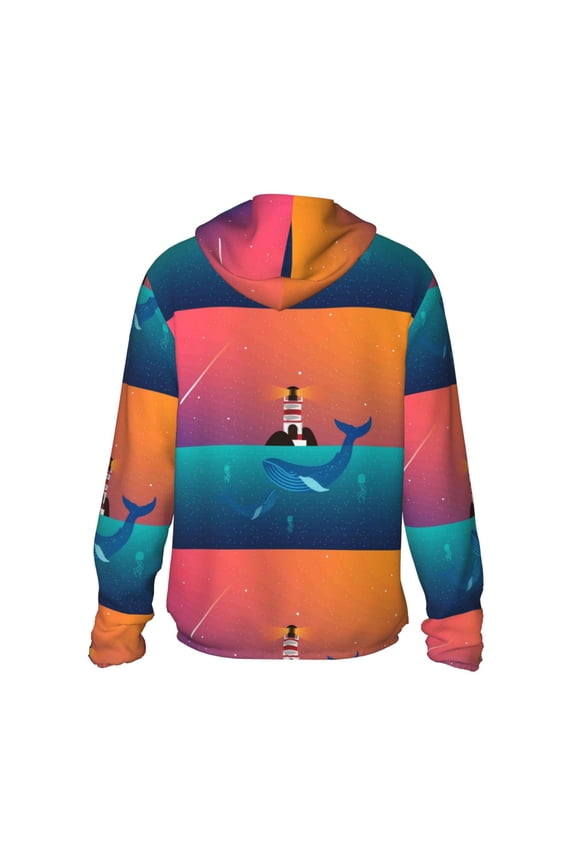 Lighthouse and Whale Print Women Men Sun Protection UPF 50+ Jackets Zip Up Long Sleeve Hoodie Hiking Lightweight with Pockets