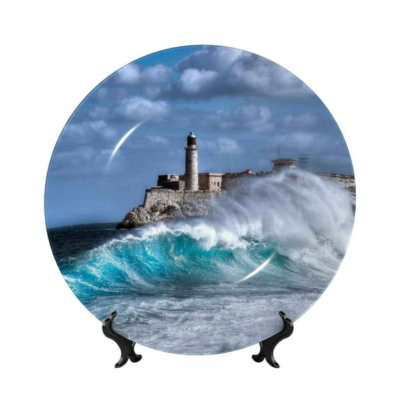 Kdxio Lighthouse in Havana Bone China Decorative Plate Ceramic Decorative Plate for Home Office Wall Stand Decorative Plates for Home Bedroom-8in