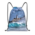 thumbnail image 1 of Kdxio Lighthouse in Havana Print Drawstring Backpack Bag,Waterproof Draw String Back Sack, Gym Drawstring Bags Swim Bag For Unisex, 1 of 9