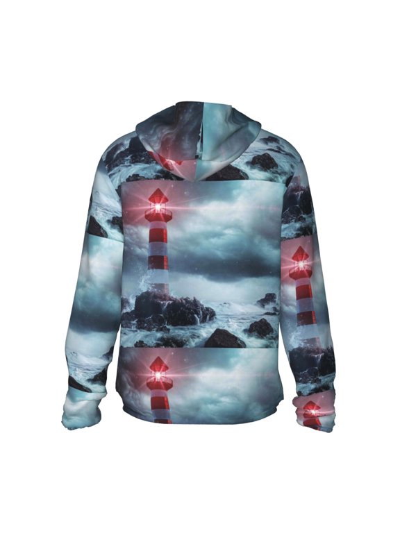 Lighthouse in a Stormy Sea Print Women Men Sun Protection UPF 50+ Jackets Zip Up Long Sleeve Hoodie Hiking Lightweight with Pockets