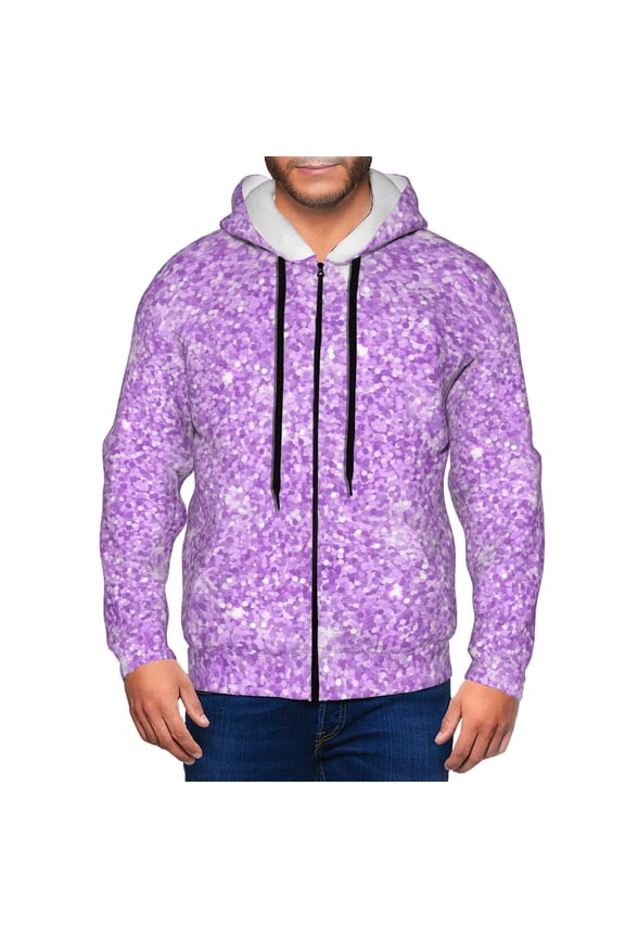 Lilac Glittering Print Men Hoodies Casual Hoodies for Men with Zip Pockets Full Zip Long Sleeve Sweatshirt Sports Hooded Jacket-Small
