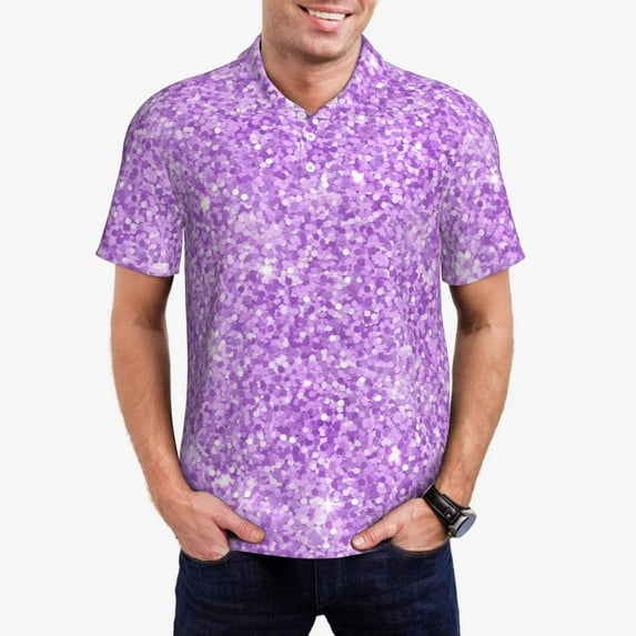 Kdxio Lilac Glittering Print Men's Short Sleeve Polo Shirt,Midweight Men's Shirt