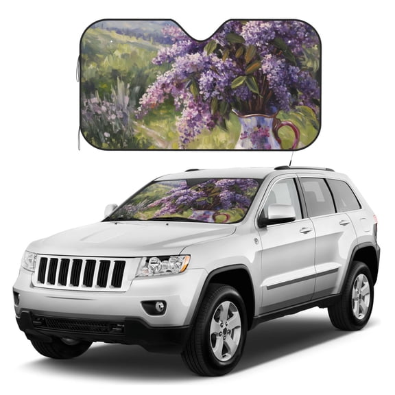 Kdxio Lilacs Teapot Scenic Painting Print Windshield Sun Shade, Foldable Sun Blocker for Car,Truck,SUV Automotive Interior Sun Protection,Reflective Shade for Front Windshield(Medium)