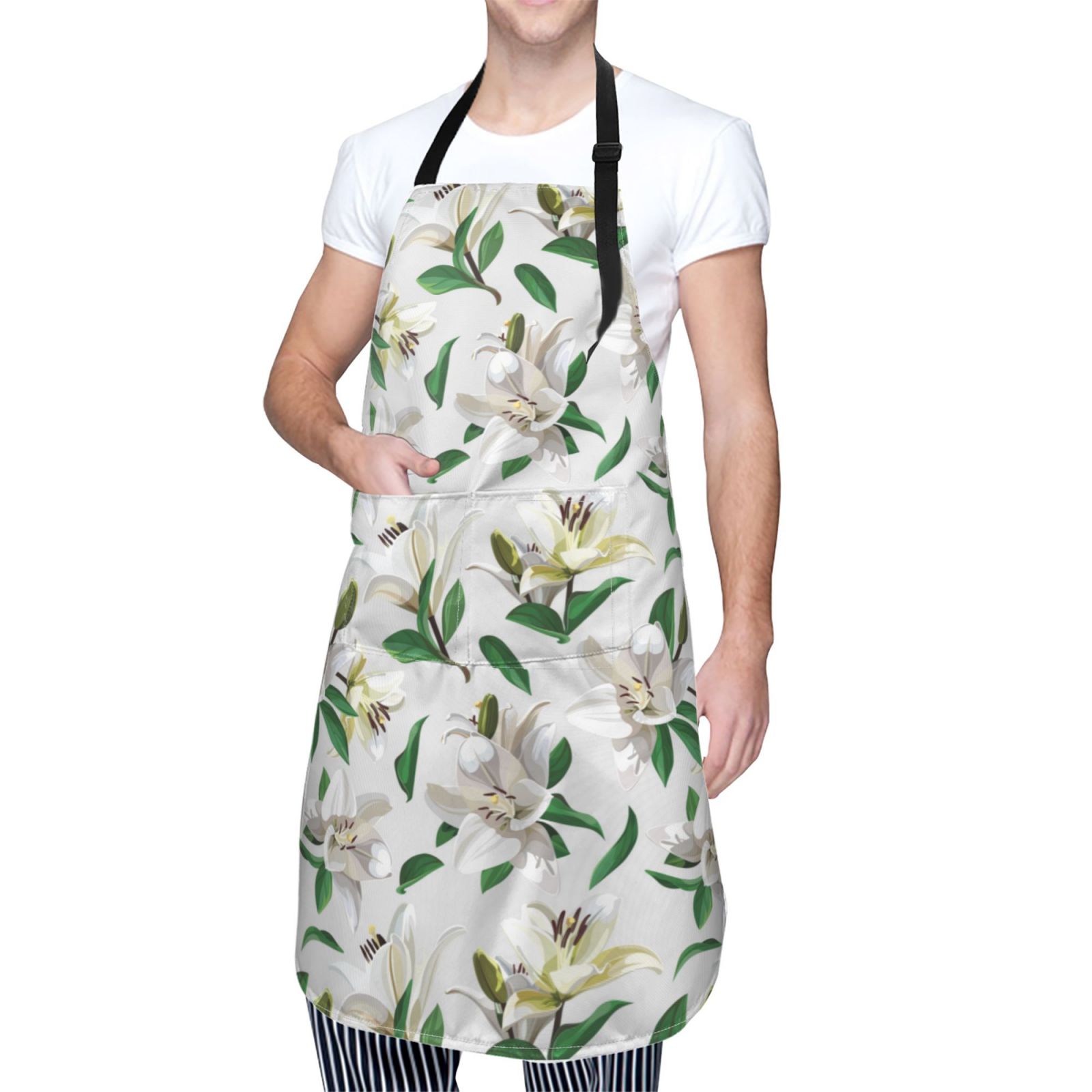 Kdxio Lilies Flowers Apron with Pockets Adjustable Kitchen Aprons for Men Women Waterproof Aprons for Cooking,Drawing,Crafting, Baking Household Cleaning