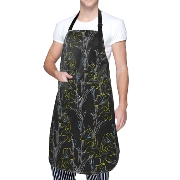 Kdxio Lilies Flowers Apron with Pockets Adjustable Kitchen Aprons for Men Women Waterproof Aprons for Cooking,Drawing,Crafting, Baking Household Cleaning