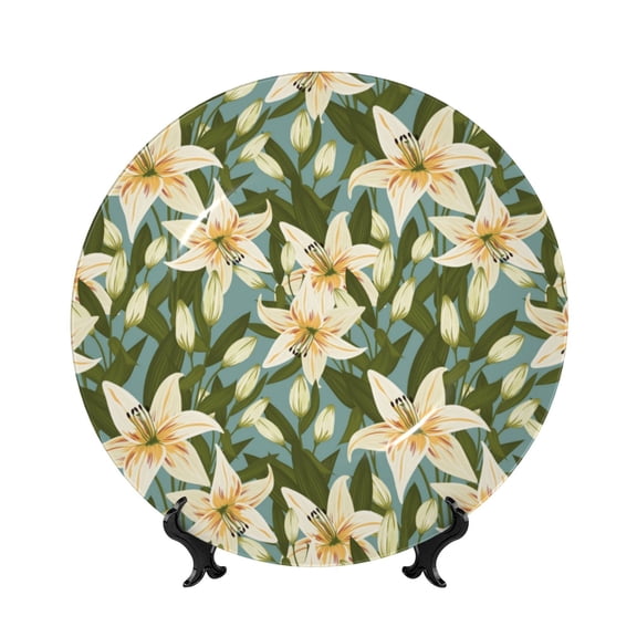 Kdxio Lilies Flowers Bone China Decorative Plate Ceramic Decorative Plate for Home Office Wall Stand Decorative Plates for Home Bedroom-6in