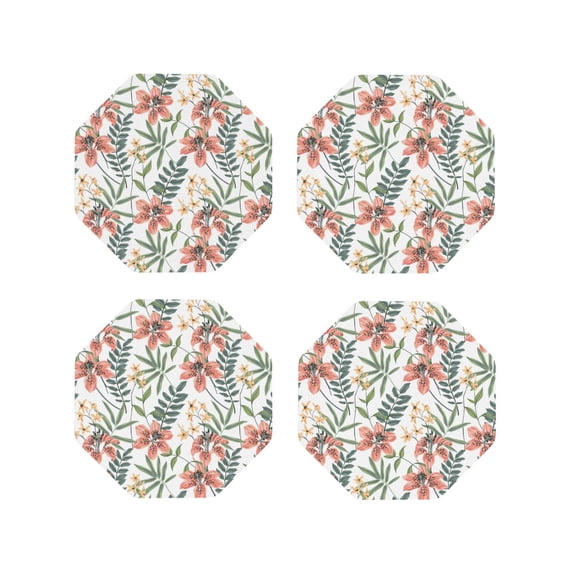 Kdxio Lilies Flowers Funny Coasters,4 Pcs Leather Coasters,Housewarming Gifts,Protect Furniture from Water Marks Scratch and Damage