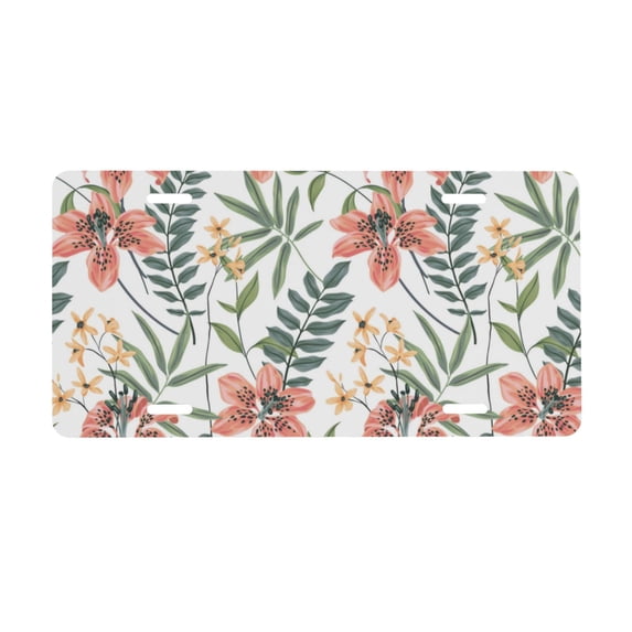 Kdxio Lilies Flowers License Plate Car Front License Plate Car Decoration Car Accessories Front Tag Plate Standard Size