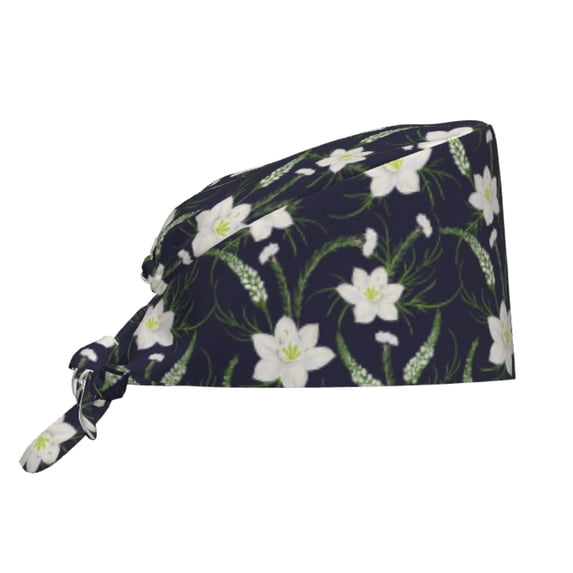 Kdxio Lilies Flowers Pattern Turban Hat for Women Men Comfortable Adjustable Cleaning Working Cap with Sweatband