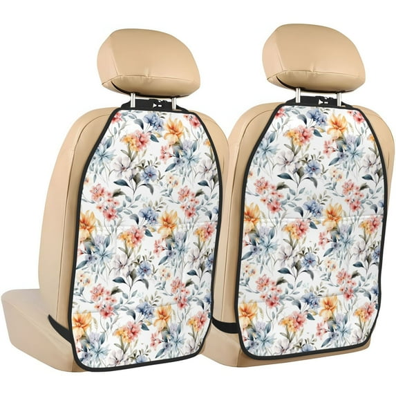 Kdxio Lilies Flowers Print 2 Pack Car Kick Mat Seat Cover Back Protector Mat with Pockets for Organizer Backseat Protector and Storage Anti Kick Pad for Vehicles