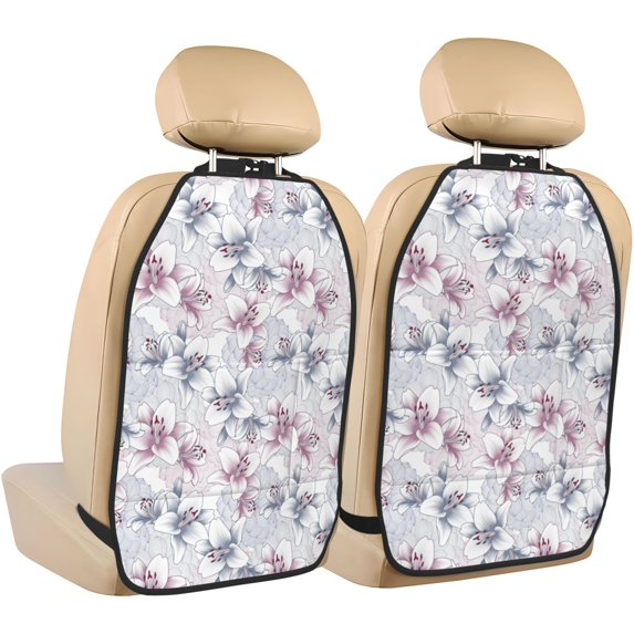 Kdxio Lilies Flowers Print 2 Pack Car Kick Mat Seat Cover Back Protector Mat with Pockets for Organizer Backseat Protector and Storage Anti Kick Pad for Vehicles