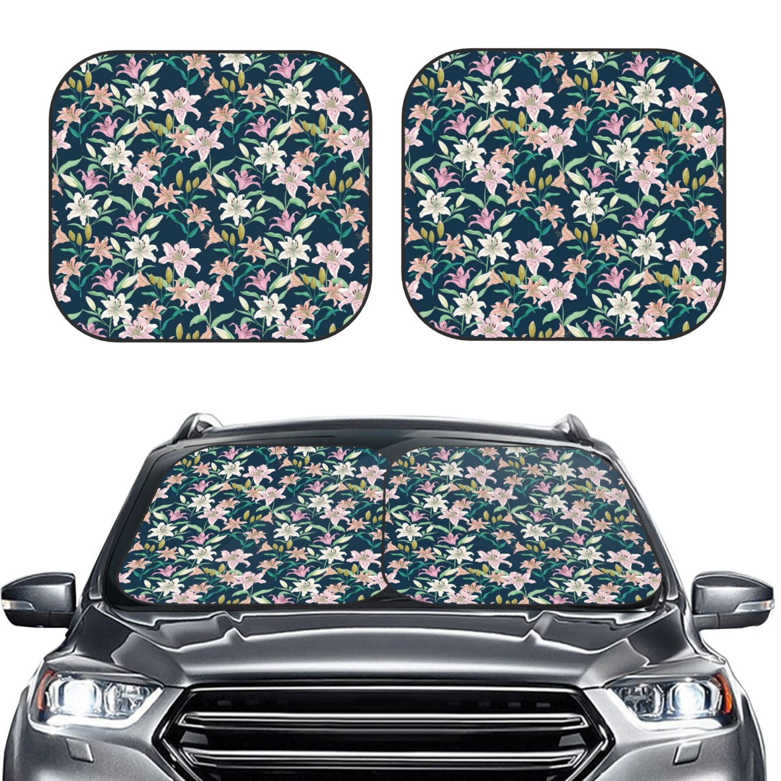 Berry Flowers White Car Sun Shade 55