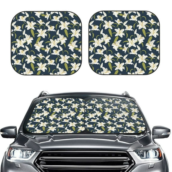 Kdxio Lilies Flowers Print 2-Piece Sun Shade Front Windshield - Foldable Car Front Window Sunshades for Most Sedans SUV Truck
