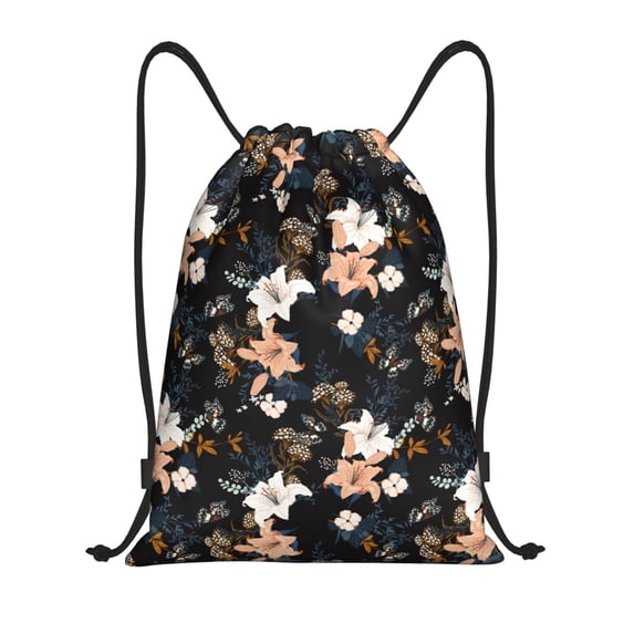 Kdxio Lilies Flowers Print Drawstring Backpack Bag,Waterproof Draw String Back Sack, Gym Drawstring Bags Swim Bag For Unisex