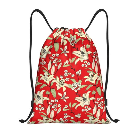 Kdxio Lilies Flowers Print Drawstring Backpack Bag,Waterproof Draw String Back Sack, Gym Drawstring Bags Swim Bag For Unisex