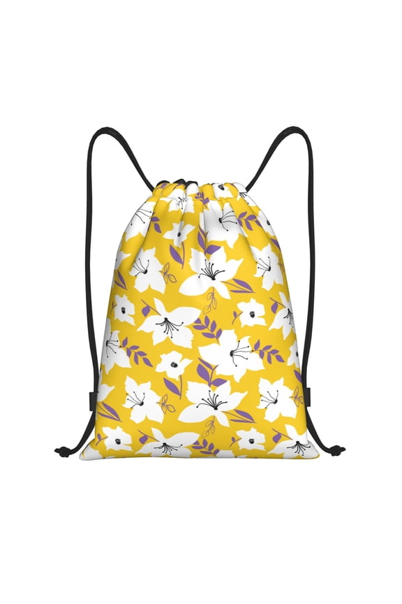Lilies Flowers Print Drawstring Backpack Bag,Waterproof Draw String Back Sack, Gym Drawstring Bags Swim Bag For Unisex