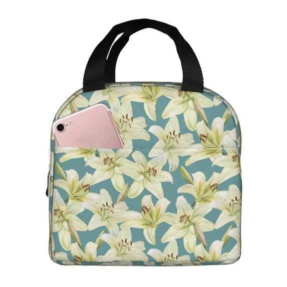 Kdxio Lilies Flowers Print Insulated Lunch Bag,Reusable Tote Lunch Box for Women Men,Leakproof Cooler Lunch Bags for Work Office Travel Picnic