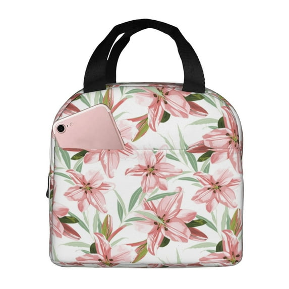 Kdxio Lilies Flowers Print Insulated Lunch Bag,Reusable Tote Lunch Box for Women Men,Leakproof Cooler Lunch Bags for Work Office Travel Picnic