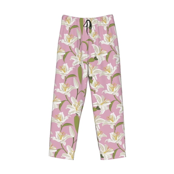 Kdxio Lilies Flowers Print Men's Sleep Pajama Pant Lounge Pants with Pockets