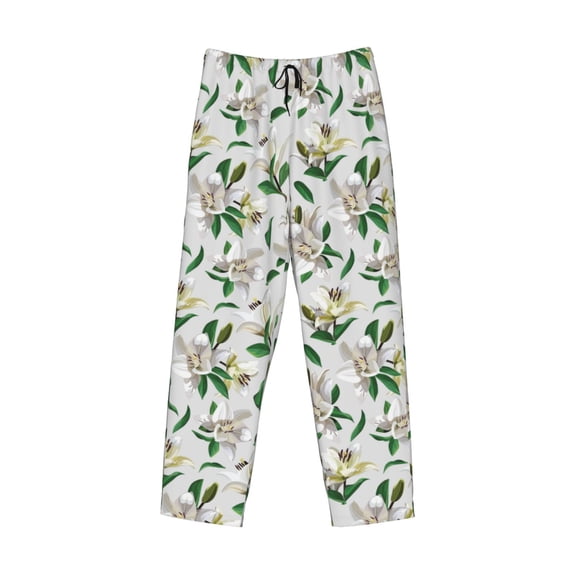 Kdxio Lilies Flowers Print Men's Sleep Pajama Pant Lounge Pants with Pockets
